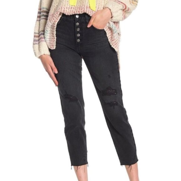 We The Free Denim - FREE PEOPLE We The Free Blossom Rigid High Rise Skinny Jeans in Black Sz. 27